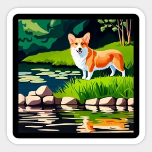 Corgi by the Pond Sticker